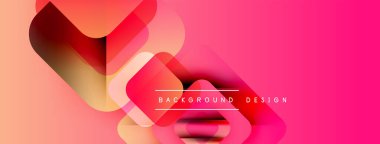 Soyut geometrik şekiller örtüşüyor, canlı pembe, turuncu renkler yaratıyor. Arkaplan ve sunumlar için uygun modern tasarım.