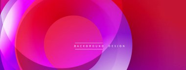 Soyut canlı katmanlar dinamik bileşim yaratır. Pembe, mor renkler düzgün bir şekilde karışıp dairesel şekiller oluşturuyor. Modern tasarım ögesi.