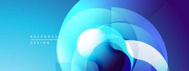 Soyut mavi tasarım. Üst üste binen daireler dinamik görsel efekt yaratır. Gradyan gölgeler modern estetik sunuyor. Minimalist kompozisyon.