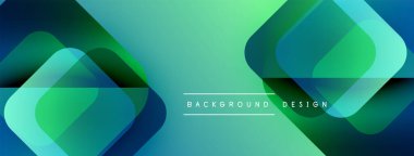 Soyut geometrik şekiller örtüşüyor, canlı deniz mavisi ve yeşil eğimler yaratıyor. Modern tasarım arka planlar, pankartlar, sunumlar için uygun.