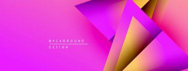 Canlı pembe arka plan katmanlı geometrik şekiller. Gradyan renkler modern soyut tasarım yaratır. Minimalist metin mevcut.
