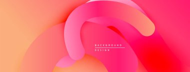 Soyut sıvı şekiller, canlı pembeler, portakallar modern arka plan oluşturur. Yumuşak eğimler hareketi, derinliği gösterir. Tasarım enerjik ve neşeli hissettiriyor..