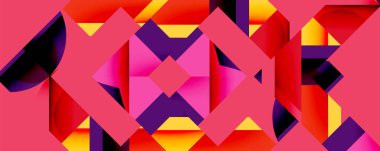 Soyut geometrik bileşim. Canlı renkler harmanlanır, dinamik katmanlı şekiller yaratır. Kalın tasarım modern sanat estetiğini çağrıştırıyor.