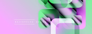 Soyut geometrik şekiller örtüşür, canlı gradyanlar yaratır. Yumuşak pembe, yeşil renkler tasarımda baskın. Mevcut en küçük metin.