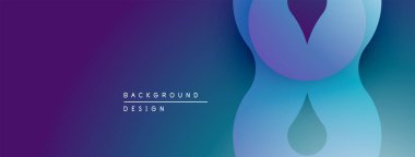Soyut sıvı şekilleri, mavi mor gradyan. Arka planlar ve sunumlar için modern tasarım öğesi. Düz eğriler dinamik görsel etki yaratır.
