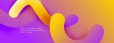 Soyut sıvı şekilleri, canlı gradyanlar. Sarı, turuncu, mor renkler dinamik arkaplan tasarımı yaratır. Yumuşak kıvrımlar, modern estetik.