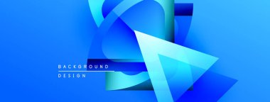 Soyut mavi tasarım üst üste binen şekiller, gradyanlar. Modern estetik, arka planlar ve sunumlar için uygun. Temiz, canlı kompozisyon.