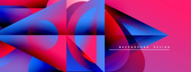 Soyut geometrik şekiller canlı pembeleri, mavileri, morları harmanlarlar. Modern tasarım üst üste binen katmanlar, gradyanlar, dinamik bileşim.