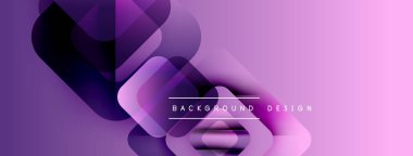Soyut mor tasarım üst üste binen kareler, gradyanlar, dinamik bileşimler içerir. Modern estetik, arka planlar ve sunumlar için uygun..