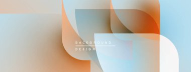 Soyut geometrik şekiller çakışıyor, yumuşak renk eğimleri yaratıyor. Arka planda sıcak turuncu, serin mavi renkler var. Minimalist tasarım.