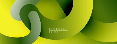 Soyut tasarım, yeşil, sarı şekillerde akıyor. Yumuşak eğimler derinlik yaratır, modern estetik. Minimalist kompozisyon, canlı renkler.