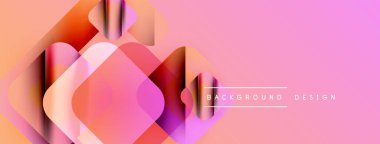 Soyut geometrik şekiller örtüşüyor, canlı pembe, turuncu gradyan oluşturuyor. Modern tasarım dinamik ve taze hissettiriyor. Arkaplan yenilik ve yaratıcılığı öneriyor.