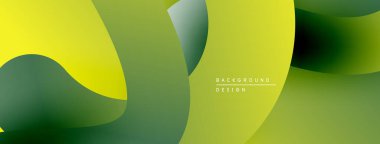 Soyut sıvı şekiller, canlı yeşiller, sarılar modern arka plan oluşturur. Yumuşak eğimler, üst üste binen biçimler hareket, derinlik.