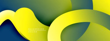 Soyut sıvı şekilleri kesişir. Sarı, yeşil, donanma renkleri dinamik bileşim oluşturur. Arka planlar için modern tasarım ögesi.