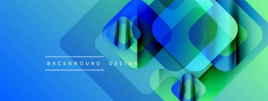 Soyut geometrik şekiller örtüşür, parlak mavi, yeşil eğimler yaratır. Modern tasarım elementleri teknoloji ve yenilik öneriyor. Metin arkaplan tasarımı okur.