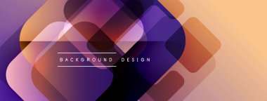 Soyut geometrik şekiller örtüşüyor, canlı renk eğimleri yaratıyor. Tasarım mor, turuncu renkler, modern estetik.