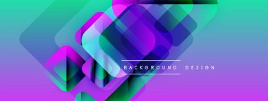 Soyut geometrik şekiller örtüşür, canlı bir değişim etkisi yaratır. Mor, turkuaz renkler tasarıma egemen, modern estetik.