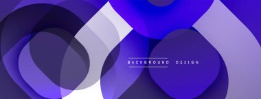 Soyut mor tasarım, üst üste binen daireler, dikdörtgenler. Modern estetik, pürüzsüz eğimler dinamik görsel etki yaratır. Arkaplan metni mevcut.