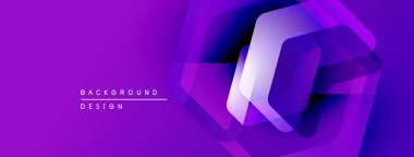 Soyut mor tasarım üst üste binen altıgen şekiller içerir. Gradyan renkler dinamik görsel efekt yaratır. Modern arkaplan ögesi.