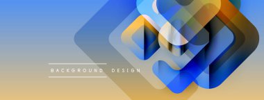 Soyut geometrik şekiller üst üste binerek katmanlı görsel efekt yaratır. Mavi, altın renkleri kompozisyona hakim. Mevcut en küçük metin.