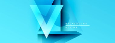 Parlak mavi soyut tasarım katmanlı geometrik şekiller içerir. V harfi kompozisyona hakim, modern görsel etki yaratıyor..