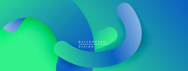Soyut sıvı şekilleri, canlı mavi-yeşil gradyan. Modern tasarım, düz kıvrımlar, dinamik kompozisyon. Minimalist estetik, arkaplan dokusu.