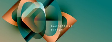 Soyut geometrik şekiller örtüşür, dinamik görsel efekt yaratır. Teal, turuncu renkler kompozisyona hakim. Modern tasarım ögesi.