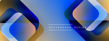 Soyut geometrik şekiller çakışıyor. Mavi, altın renkleri kompozisyona hakim. Arkaplan ve sunumlar için modern tasarım ögesi.