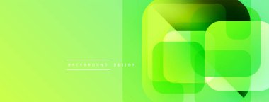 Soyut yeşil arkaplan. Üst üste binen kareler modern tasarım yaratır. Gradyan gölgeler görsel derinlik sunar, basit kompozisyon.