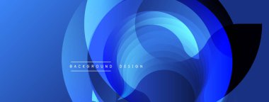 Soyut mavi tasarım, üst üste binen daireler oluşturarak dinamik görsel efekt yaratır. Pankartlar ve sunumlar için modern arkaplan uygun.