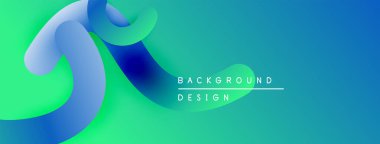 Soyut sıvı şekilleri, canlı mavi-yeşil gradyan. Arka planlar ve sunumlar için modern tasarım öğesi. Düz eğriler dinamik görsel akış yaratır.