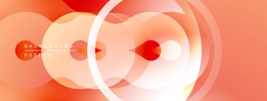 Soyut tasarım özellikleri üst üste binen daireler, gradyanlar. Sıcak turuncu, kırmızı renkler modern görsel efektler yaratır. Yumuşak geçişler kompozisyona hakim..