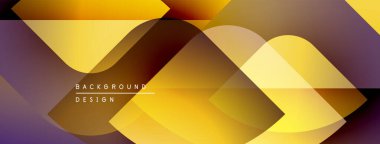 Soyut geometrik şekiller örtüşür, parlak altın gradyanlar yaratır. Mor aksanlı modern tasarım, arka plan için uygun..