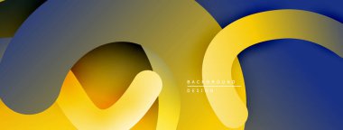 Soyut katmanlar dinamik bileşim yaratır. Sarı, mavi, gri renkler düzgün bir şekilde harmanlanır. Arkaplan ve sunumlar için modern tasarım ögesi.