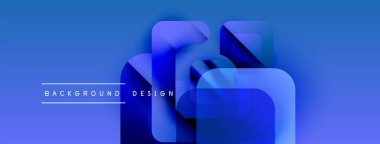 Soyut mavi tasarım katmanlı kareler oluşturarak derinlik yaratıyor. Gradyan arka plan görsel ilgi ekliyor. Metin arkaplan tasarımı okur.