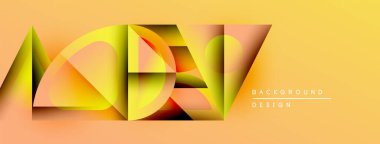 Soyut geometrik şekiller dinamik bileşim yaratır. Sıcak sarı, turuncu renkler tasarımda baskın. Modern estetik, temiz çizgiler görsel ilgi sunar.