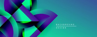 Soyut, enerjik şekiller çakışıyor ve dinamik bir değişim etkisi yaratıyor. Teal arkaplanı mor, yeşil renkleri tamamlar. Modern tasarım ögesi.