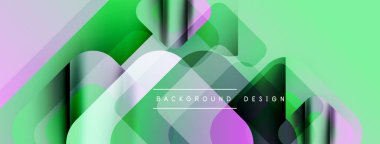 Soyut sıvı şekilleri örtüşür, parlak yeşil ve mor renkler yaratır. Modern tasarım elementleri dinamik hareketi, pürüzsüz geçişleri önerir.