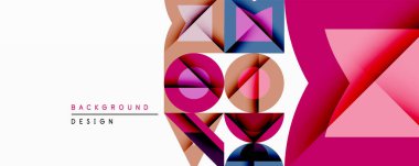 Soyut geometrik bileşim. Üst üste binen şekiller dinamik görsel efekt yaratır. Pembe, mavi, bej renkler tasarımda baskın. Modern, minimalist estetik.