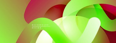 Soyut arkaplan. Üst üste binen şekiller canlı yeşil ve kırmızı renkler yaratır. Modern tasarım, pürüzsüz geçişler, basit kompozisyon.
