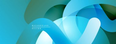 Soyut arkaplan özellikleri üst üste binen şeffaf şekiller. Mavi, yeşil renkler modern tasarım yaratır. Yumuşak eğimler görsel derinlik sunar.