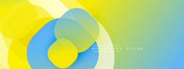 Soyut arkaplan özellikleri üst üste binen daireler, sarı, mavi, yeşil renkler. Dijital projeler için modern tasarım öğesi. Basit, temiz estetik..