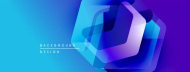 Soyut geometrik tasarım. Mavi gradyanlar katmanlı altıgen şekilleri yaratır. Arkaplan ve sunumlar için modern, canlı bir görsel..