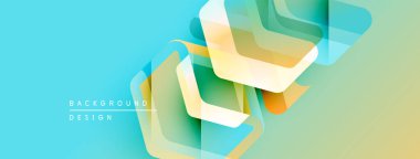 Soyut geometrik şekiller örtüşüyor, canlı turkuaz renkler yaratıyor, sarı renkler. Modern tasarım öğeleri akıcılığı ve yeniliği önerir. Arkaplan metni arkaplan tasarımı okur.