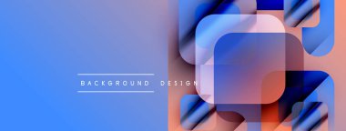 Soyut geometrik tasarım. Mavi gradyanlar turuncu katmanlarla harmanlanır. Modern arkaplan özellikleri üst üste binen kareler, dinamik görsel efekt oluşturur.