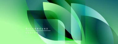 Soyut yeşil arkaplan. Üst üste binen şekiller dinamik görsel efekt yaratır. Modern tasarım elementleri doğa, büyüme, tazelik.