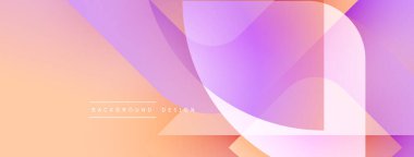 Soyut geometrik şekiller çakışıyor. Yumuşak gradyanlar sıcak, pastel renk düzeni oluşturur. Arka planlar ve pankartlar için modern tasarım uygun.