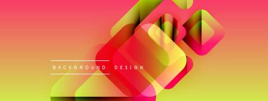 Soyut geometrik şekiller örtüşür, canlı bir gradyan arkaplan oluşturur. Kırmızı, sarı renkler tasarıma egemen, modern estetik.