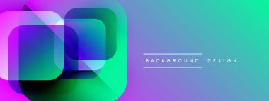 Soyut geometrik şekiller çakışıyor. Canlı renkler harmanlanarak modern arkaplan tasarımı oluşturur. Gradyan geçişler kompozisyona hakim..