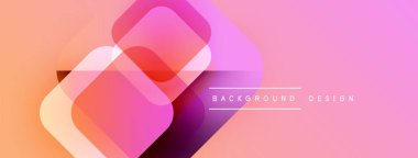 Soyut geometrik şekiller örtüşür, canlı bir değişim etkisi yaratır. Pembe, turuncu renkler kompozisyona hakim. Modern tasarım ögesi.